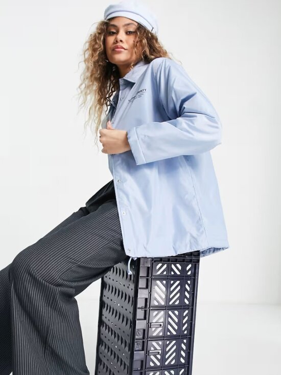 Topshop Jackets & Blazers - Topshop Blue nylon coach jacket with front graphic in blue